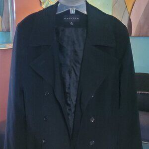 Size 14 black with belt sleeve 27 in jacket is 53 inches in height button down j